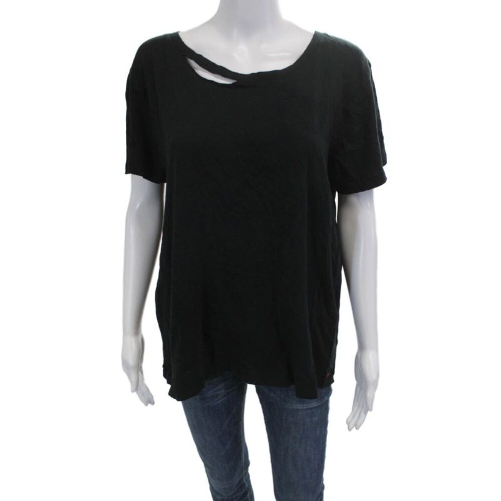Philanthropy Women Basic Black Cotton Short Sleeve T-Shirt Size L